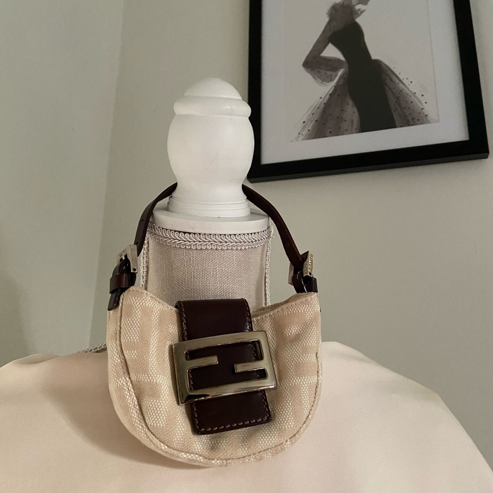 Authentic FENDI Tan Mini Zucca ‘Croissant’ Handbag